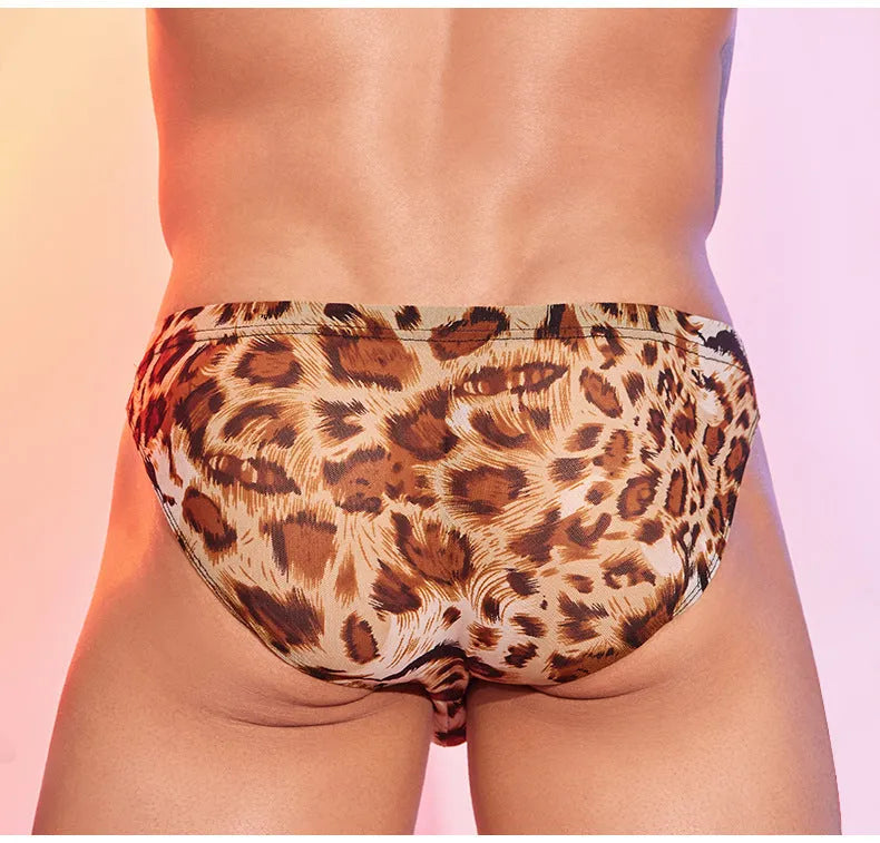 Men's leopard print low waist underwear in nylon free size briefs