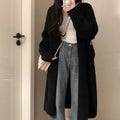 Loose large knitted cardigan with 3D effect pattern in dark gray, 65cm length, chenille fabric, long sleeves