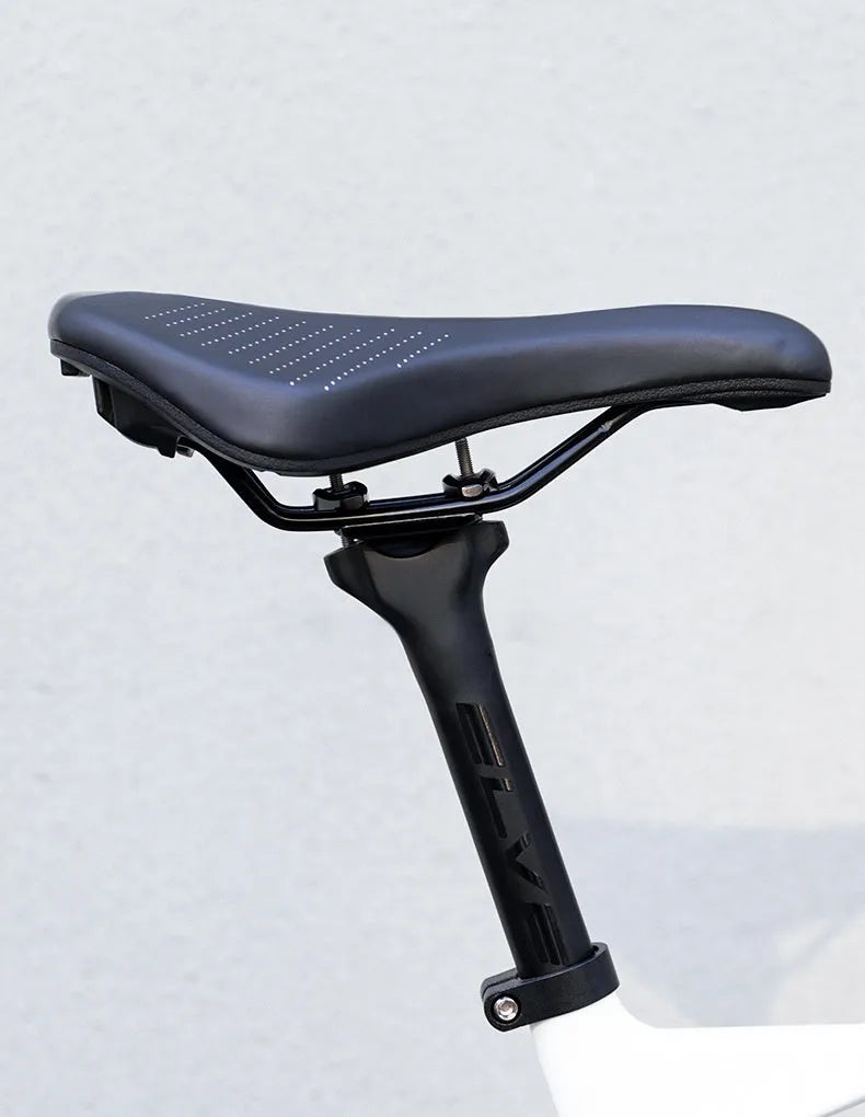 Black and pink bicycle seat cushion for mountain bikes with PU foam construction