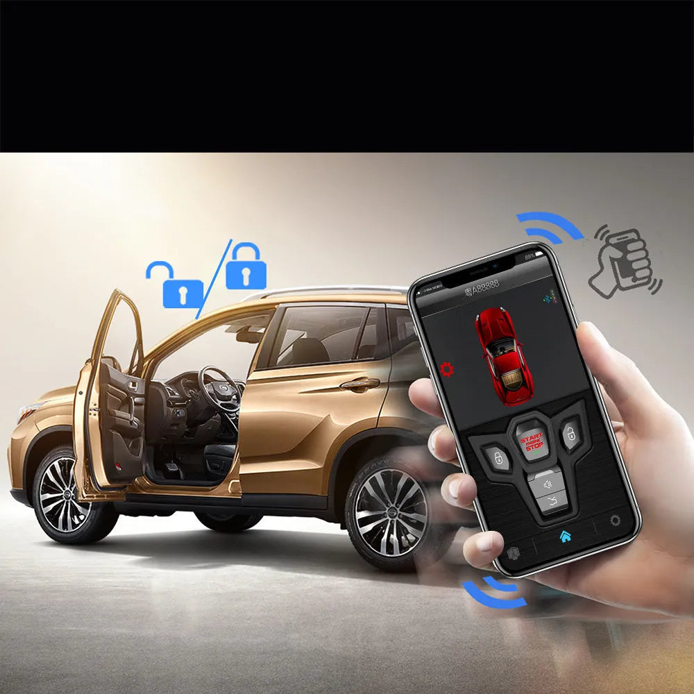 Red and frosted black car alarm system with remote controls for 3000m vehicle security