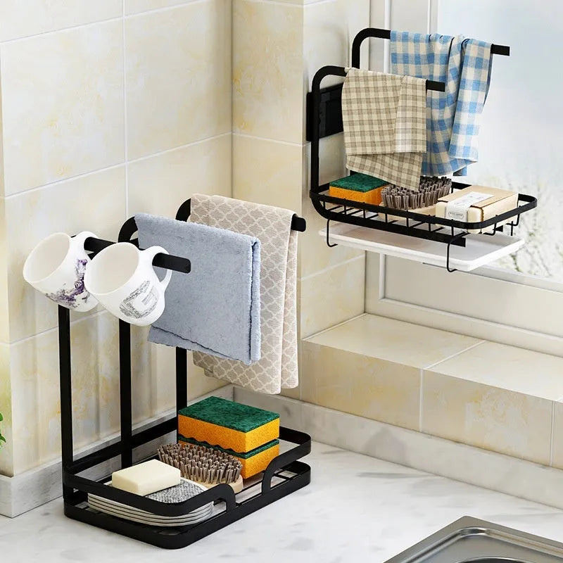 Foldable plastic kitchen rack in new Chinese style for wall or counter rag storage with drainage channels