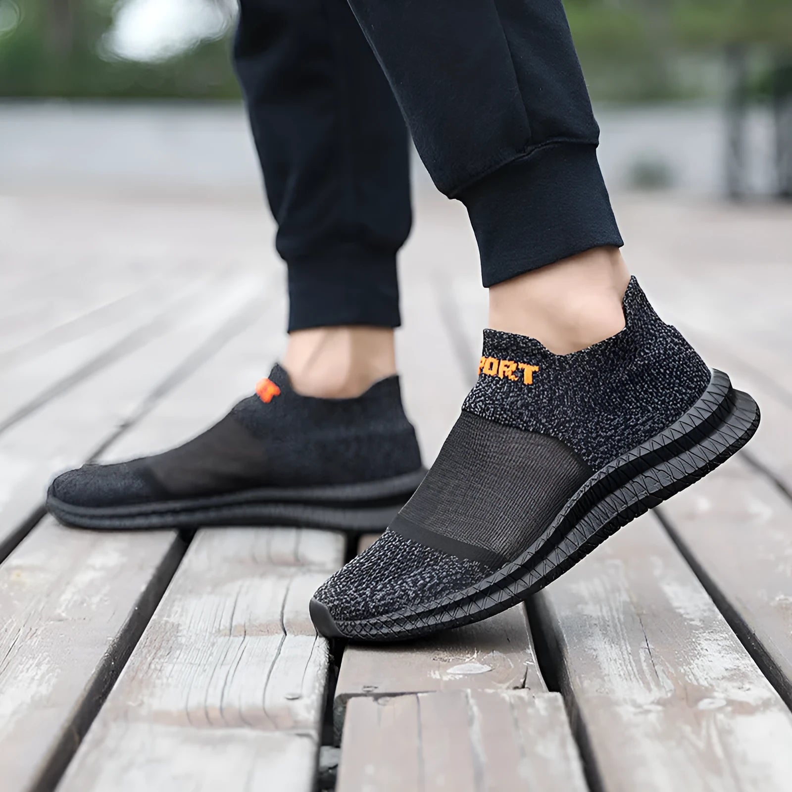 Flyknit casual sports sock shoes with lace-up closure and hollow design in multiple colour options