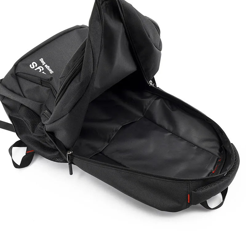 Fashion backpack in black with double-connector straps, 20L capacity, and multiple internal compartments for organisation.