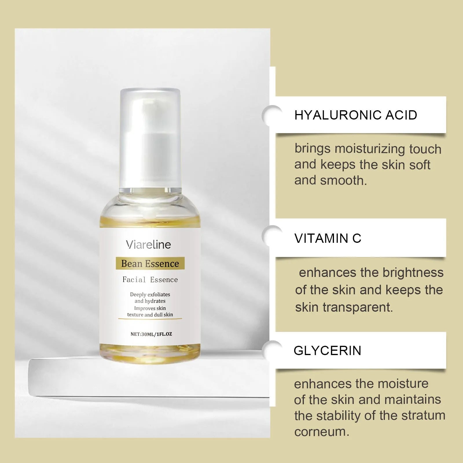 30ml bottle of Daily Shin Moisturiser facial essence with hyaluronic acid and vitamin C