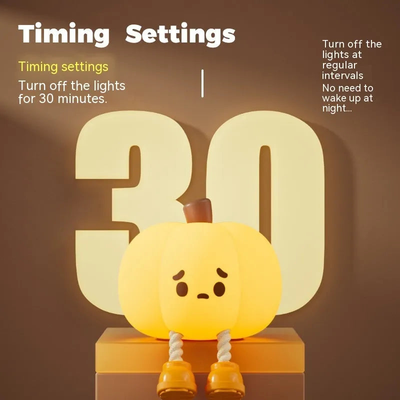 Soft silicone pumpkin night light with USB rechargeable battery and touch dimming controls