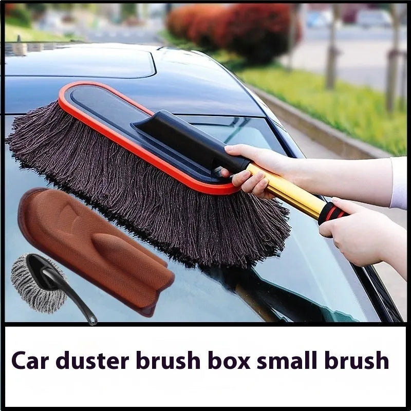 Telescopic car wash mop with alloy handle and retractable brush, Brown Line small telescopic option