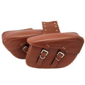 Motorcycle side box saddle bag in black PU leather with retro wind design showing 42cm width