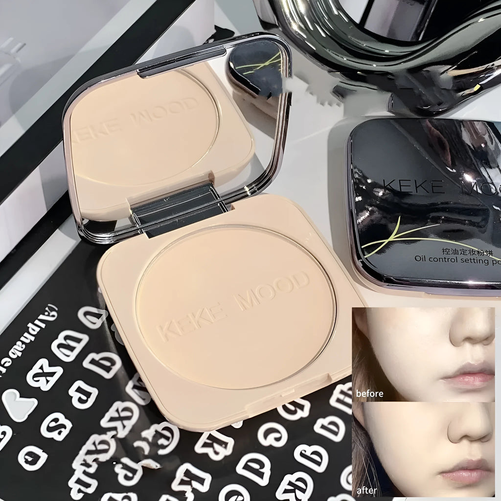 Open compact of oil control pressed face powder showing natural matte finish in pan.