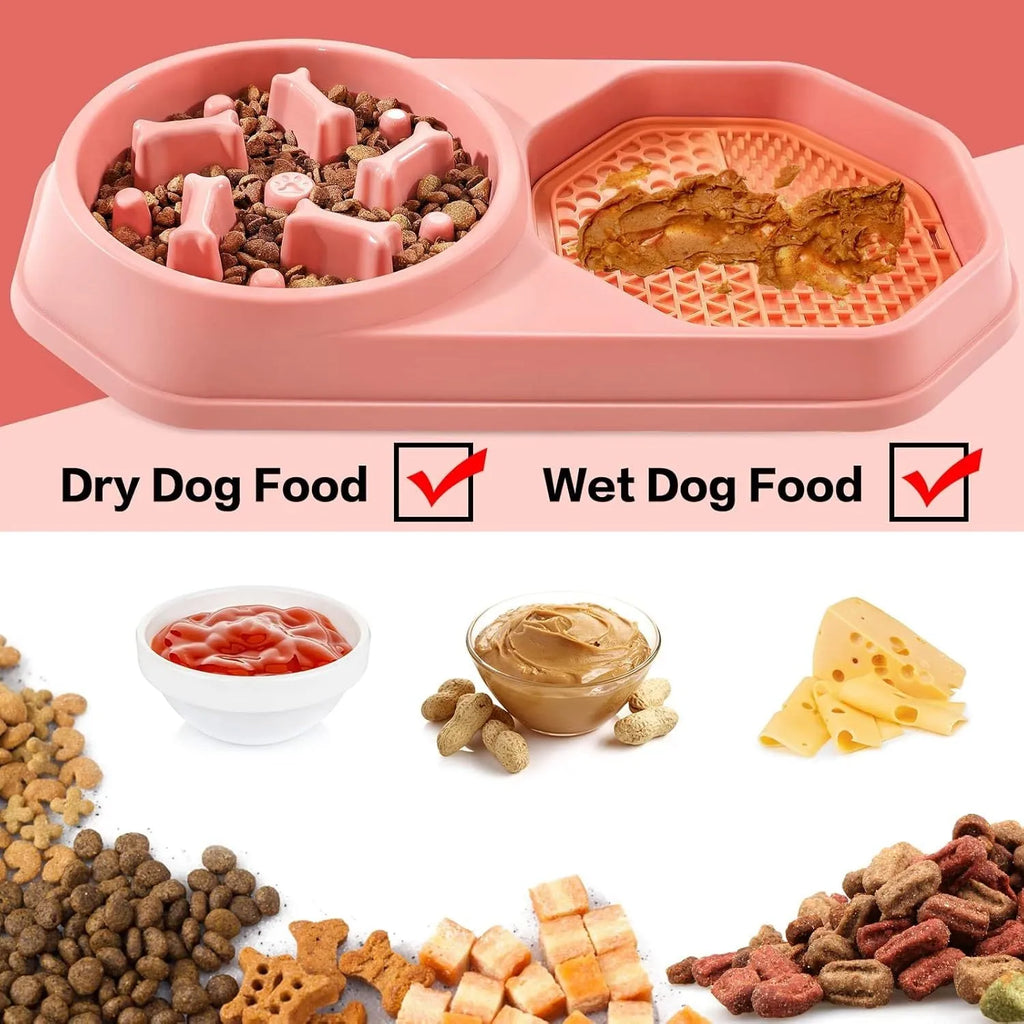 Blue slow feeder dog bowl with puzzle design, non-slip pads, and 37.2cm diameter for small to medium dogs