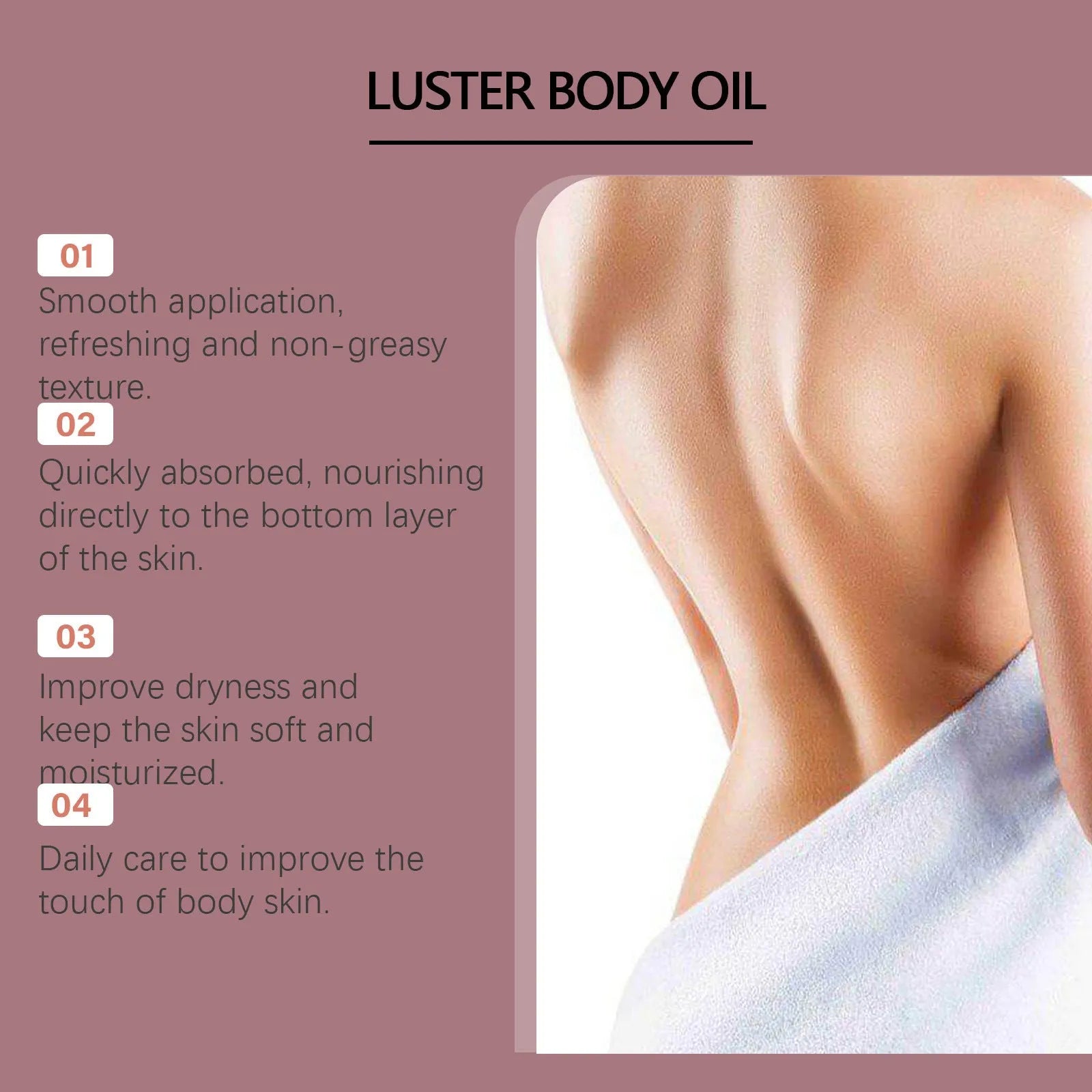 100ml bottle of gloss care body massage oil with plant oil and vitamin E blend