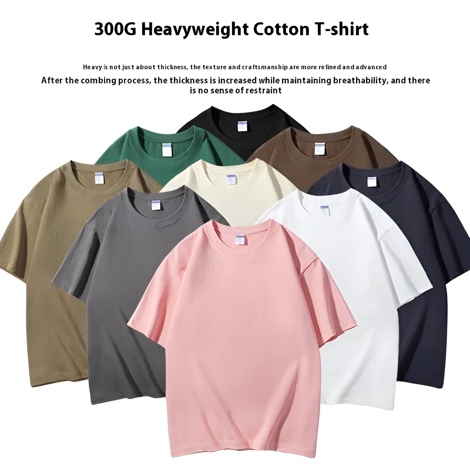 European style 300g cotton round neck T-shirt with printing pattern in multiple colour options