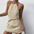 Women's solid colour linen A-line dress for summer in midi length