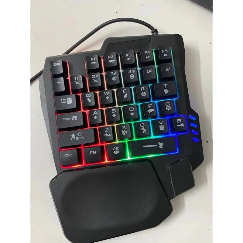 Single-handed mechanical keyboard and mouse set with 1.5m cable on desktop