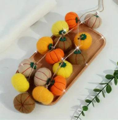 Wool felt pumpkin poke ornaments in autumn colours with 5cm diameter