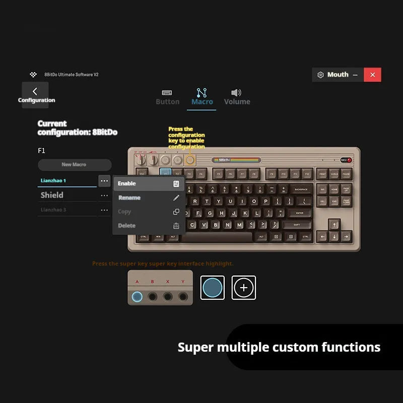 Retro black mechanical gaming keyboard with Bluetooth wireless connectivity and C64-inspired design