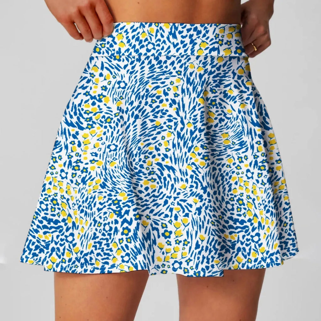 Women's high waist half-length sports skirt in blue, orange red or emerald green for tennis golf badminton