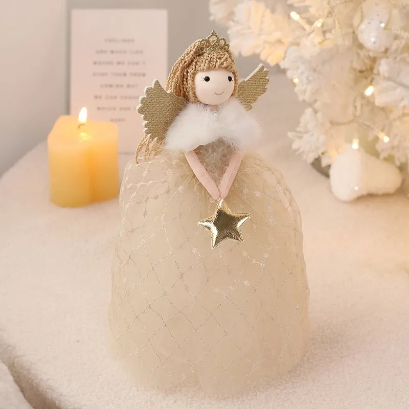 Gold non-woven fabric angel doll ornament measuring 26cm tall for shelf decoration