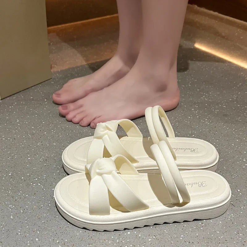 Women's black and white PVC two-way wear outdoor sandals with a soft back design.