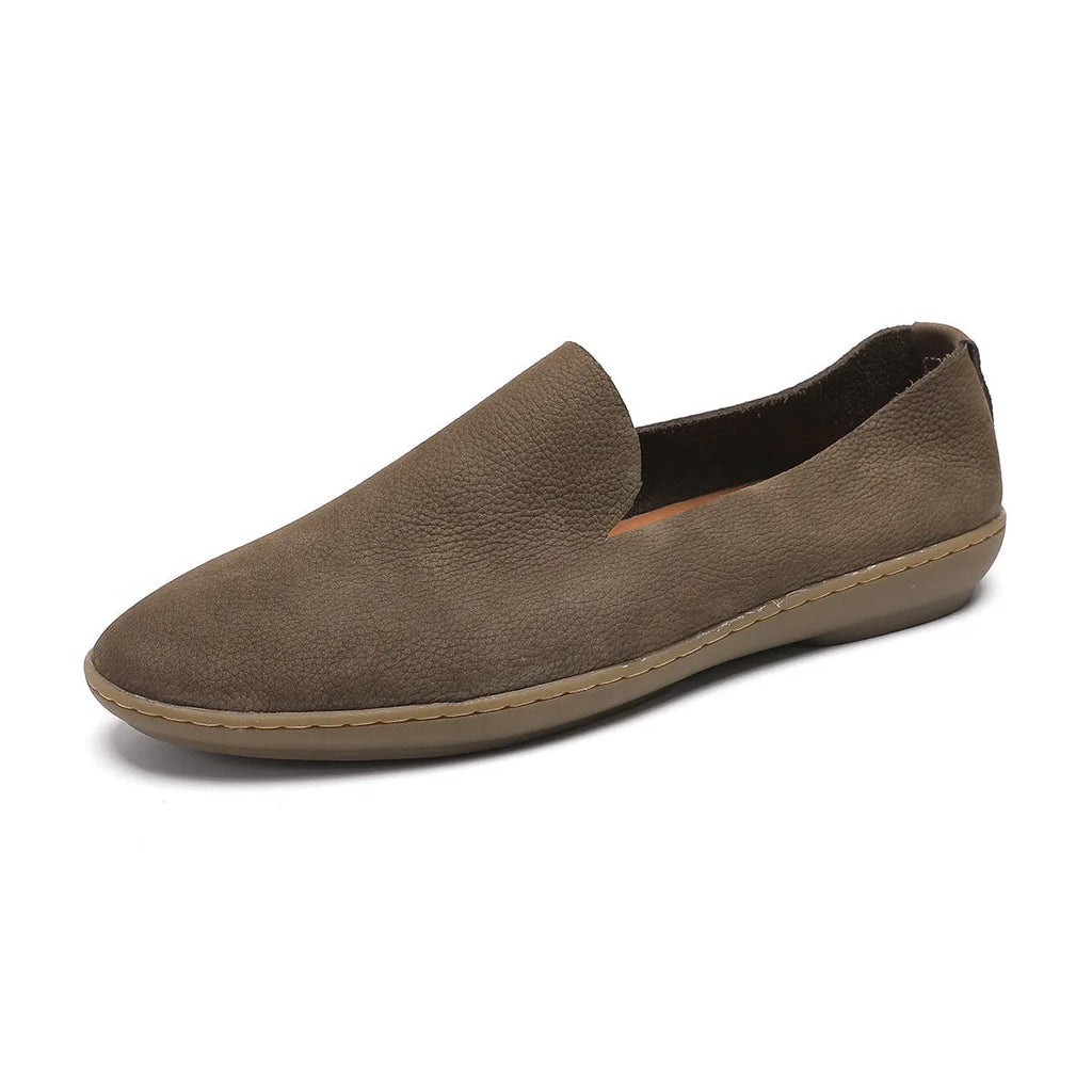 Handmade men's shoes in khaki with first layer cowhide interior and rubber sole