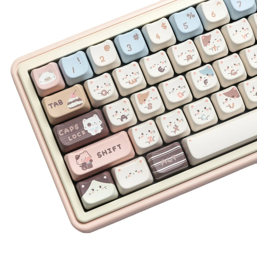 Sea salt cat design PBT keycap set showing 26-key layout with 7u spacebar supplement for mechanical keyboards