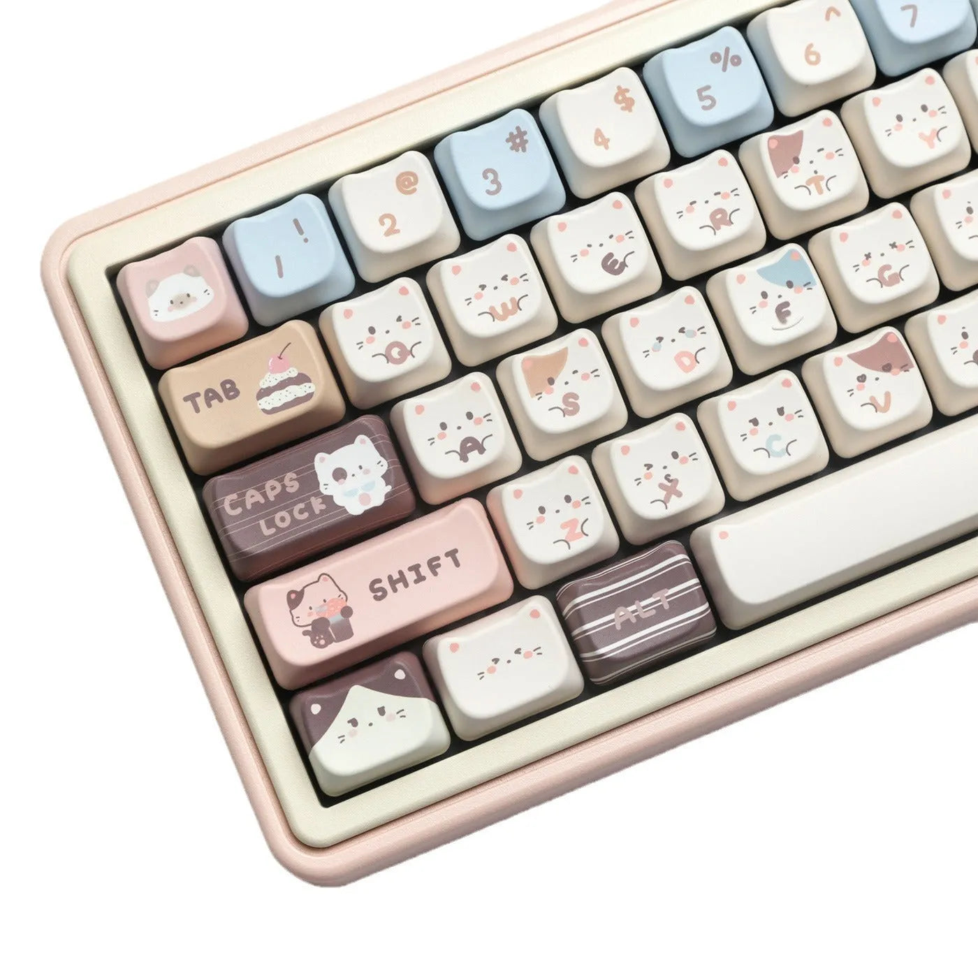 Sea salt cat design PBT keycap set showing 26-key layout with 7u spacebar supplement for mechanical keyboards