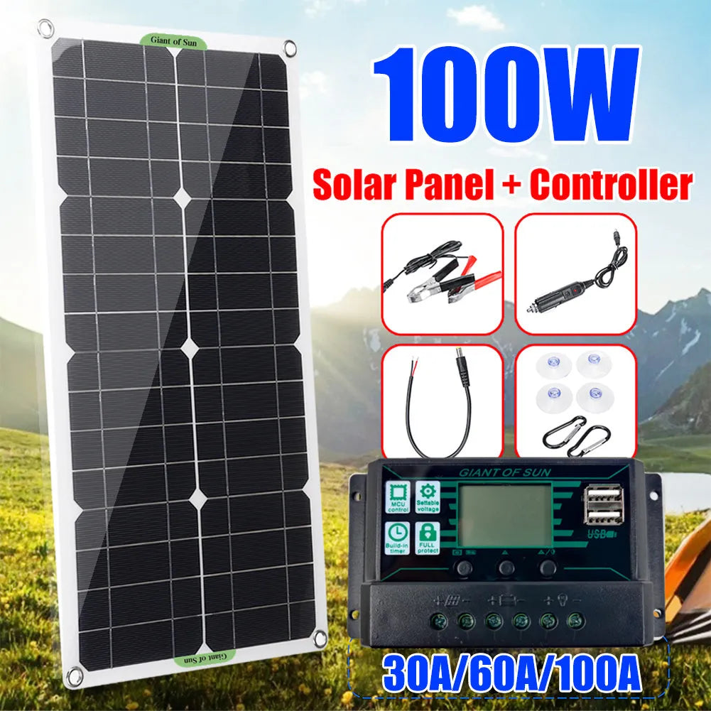 30W semi-flexible outdoor solar panel with USB charging ports for mobile devices