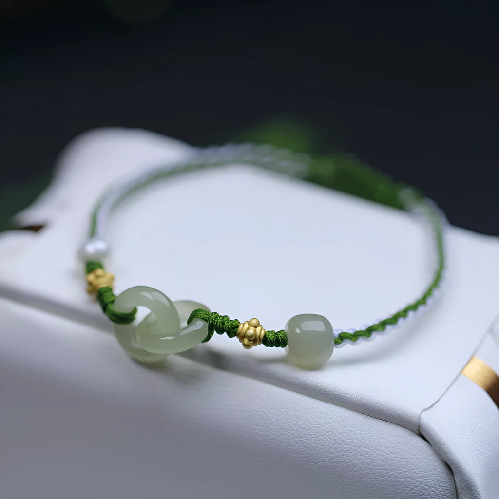 Hetian jade woven bracelet with flexible wire and hollow-out design in silver or gold finish
