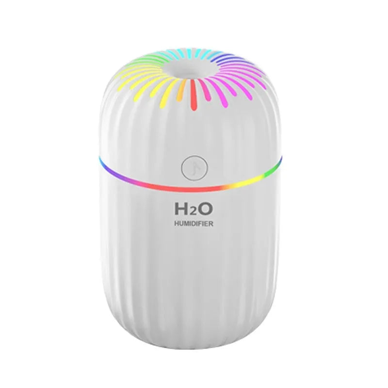 White USB mini humidifier measuring 75x75x116mm with 300ml water tank capacity