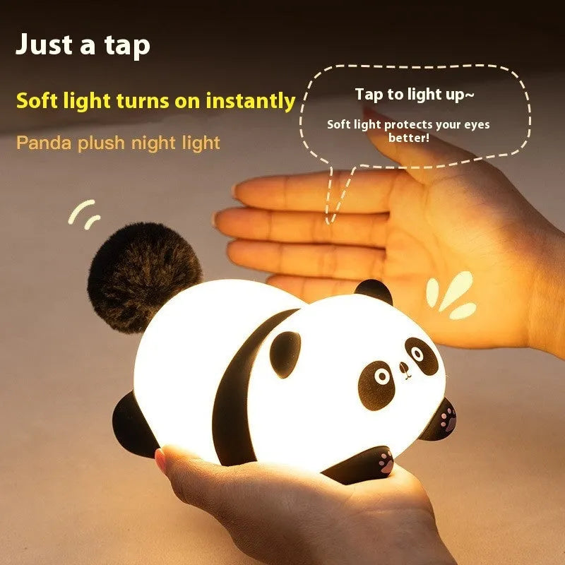 Plush panda night light, 125×80×80mm cartoon desktop ornament with built-in 1200mAh battery
