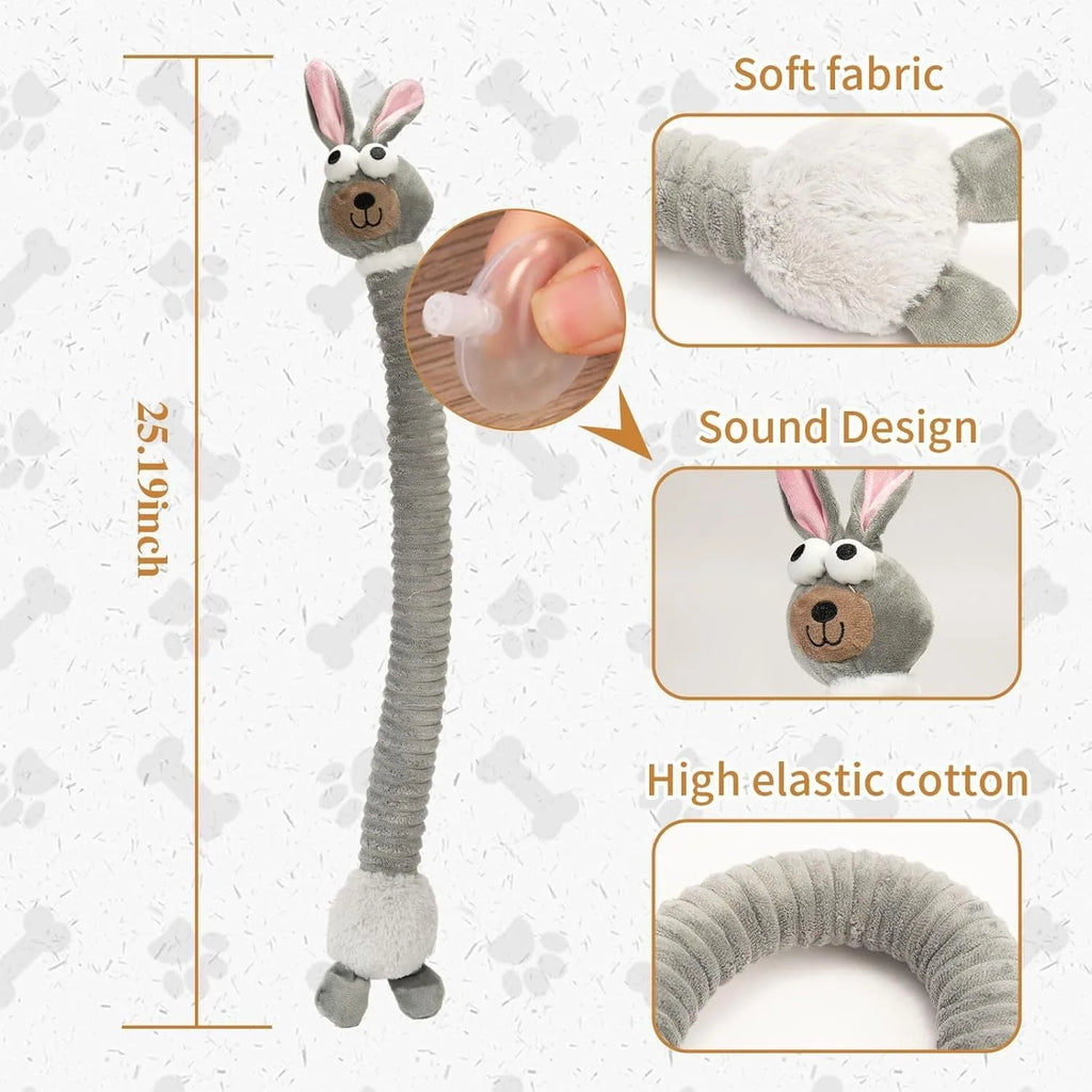 Plush squeaky dog toy with crinkle sounds for small medium large dogs in brown grey yellow colours