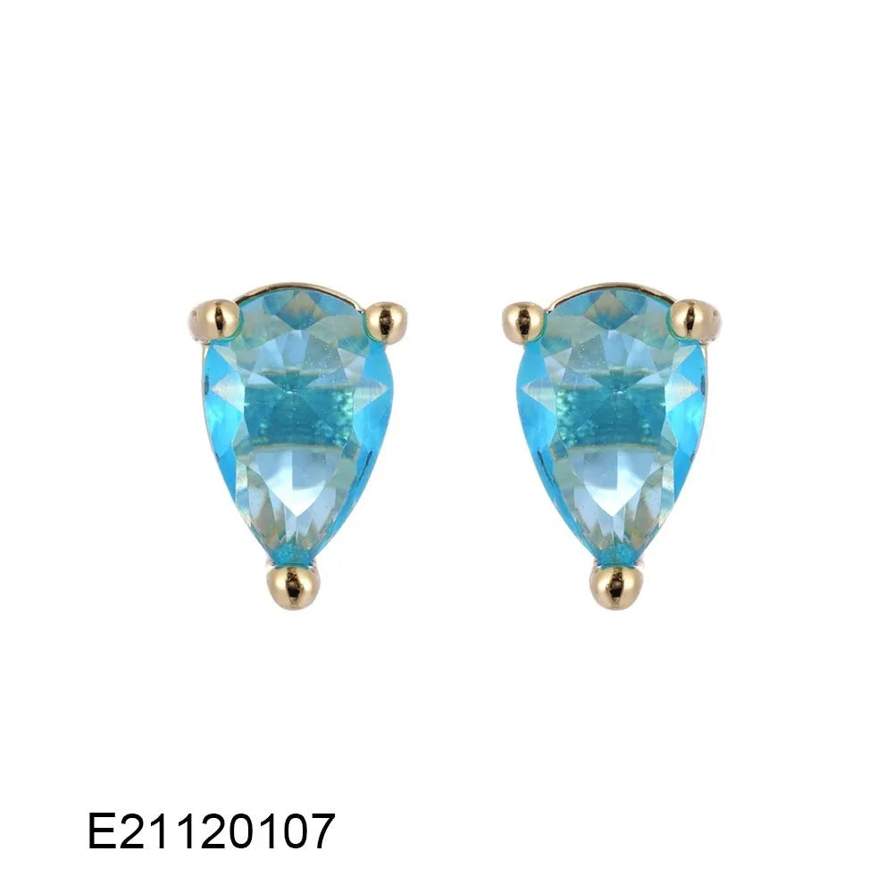 Brass gold-plated drop-shaped earrings with pear-shaped zircon stones in candy colours on copper base