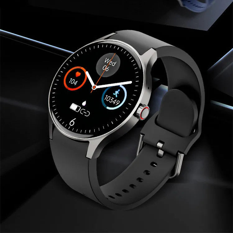 Men's and women's smart Bluetooth sport watch with 1.43-inch round screen in black, blue, pink, or red colour options