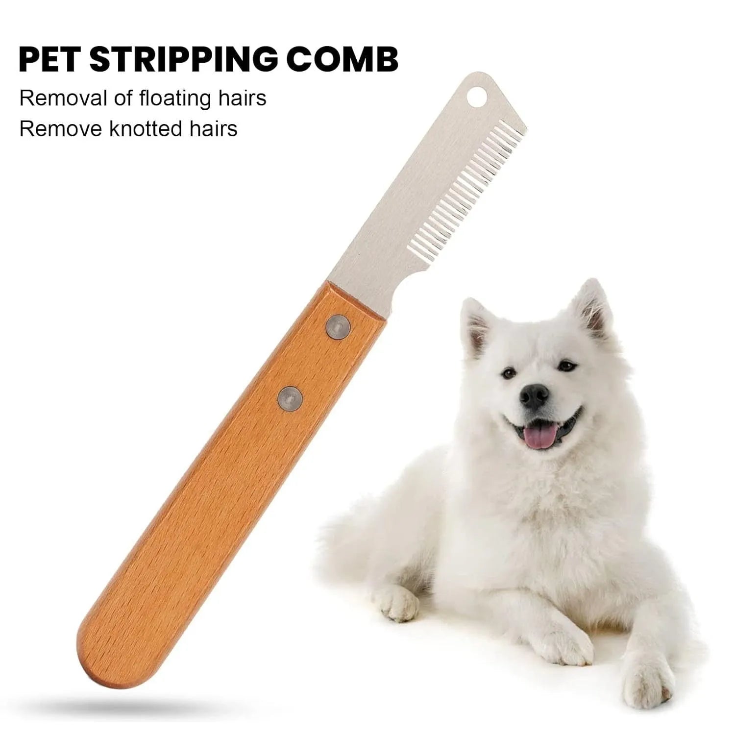 Pet stripping comb with wood handle for removing floating hair from cats and dogs grooming tool