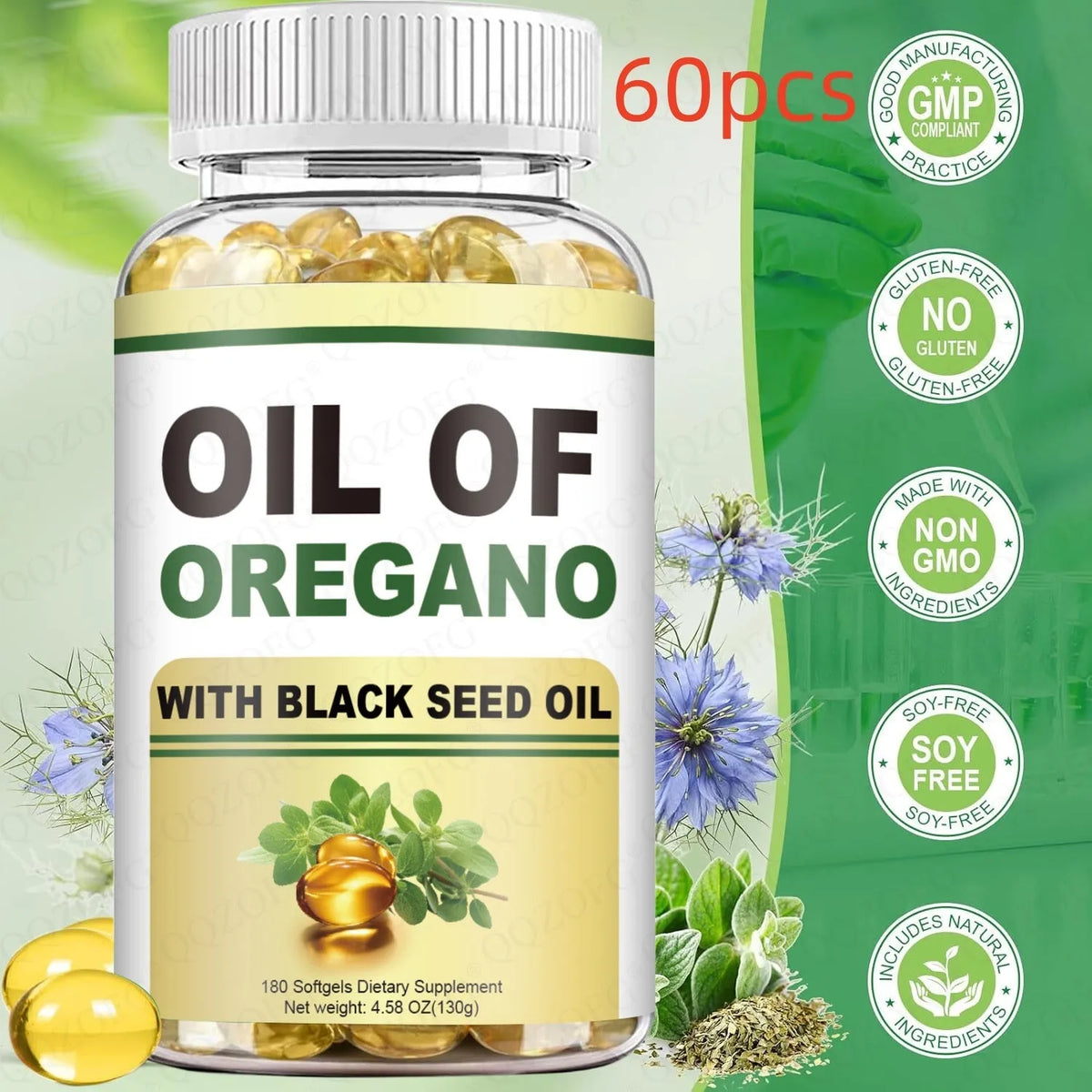 Bottle of Butter Black Seed Oil Soft Capsules for adults, available in 60, 120 or 180 capsule pack sizes