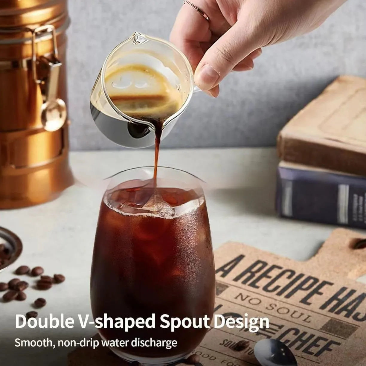 White transparent double mouth coffee glass with modern simple design