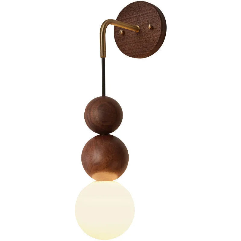 Suspension wire wall lamp in wood and copper with tri-colour bulb