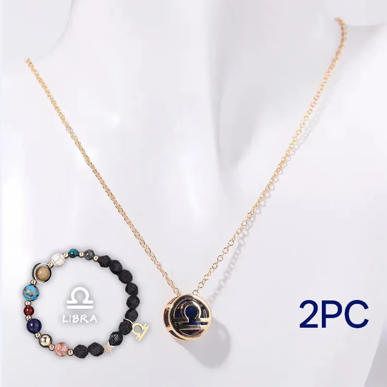 Natural stone beaded multi-strand necklace and matching bracelet set on a background.