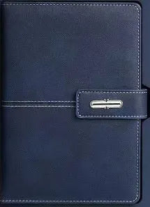 A5 notebook with imitation leather cover in various colours, open to show wood-free paper pages