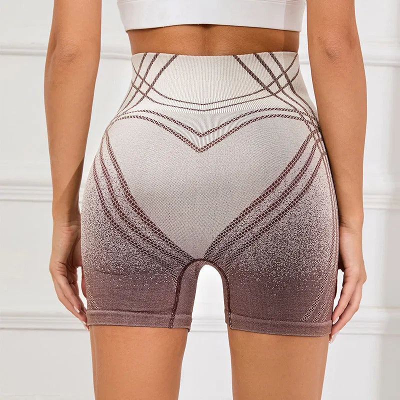 Women's high waisted gradient fitness shorts in brown colour for yoga and running