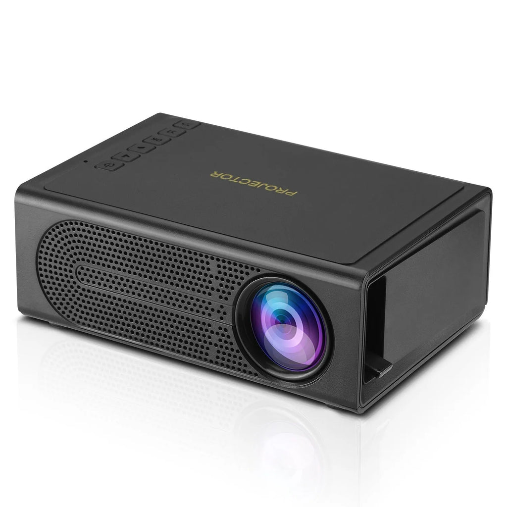 Portable mini projector in black or white with wired mobile phone connection for stable projection