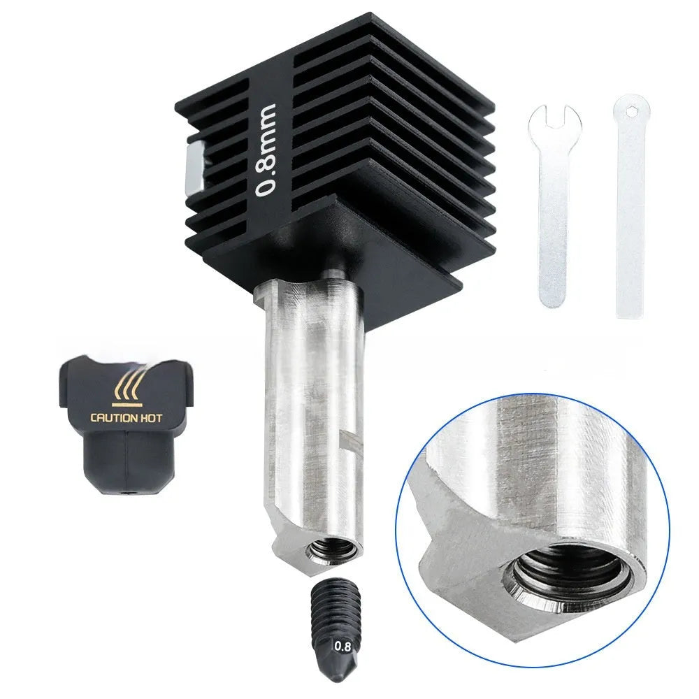 Hardened steel hot end nozzle assembly for Bambu Lab A1 Mini 3D printer with black silicone sleeve