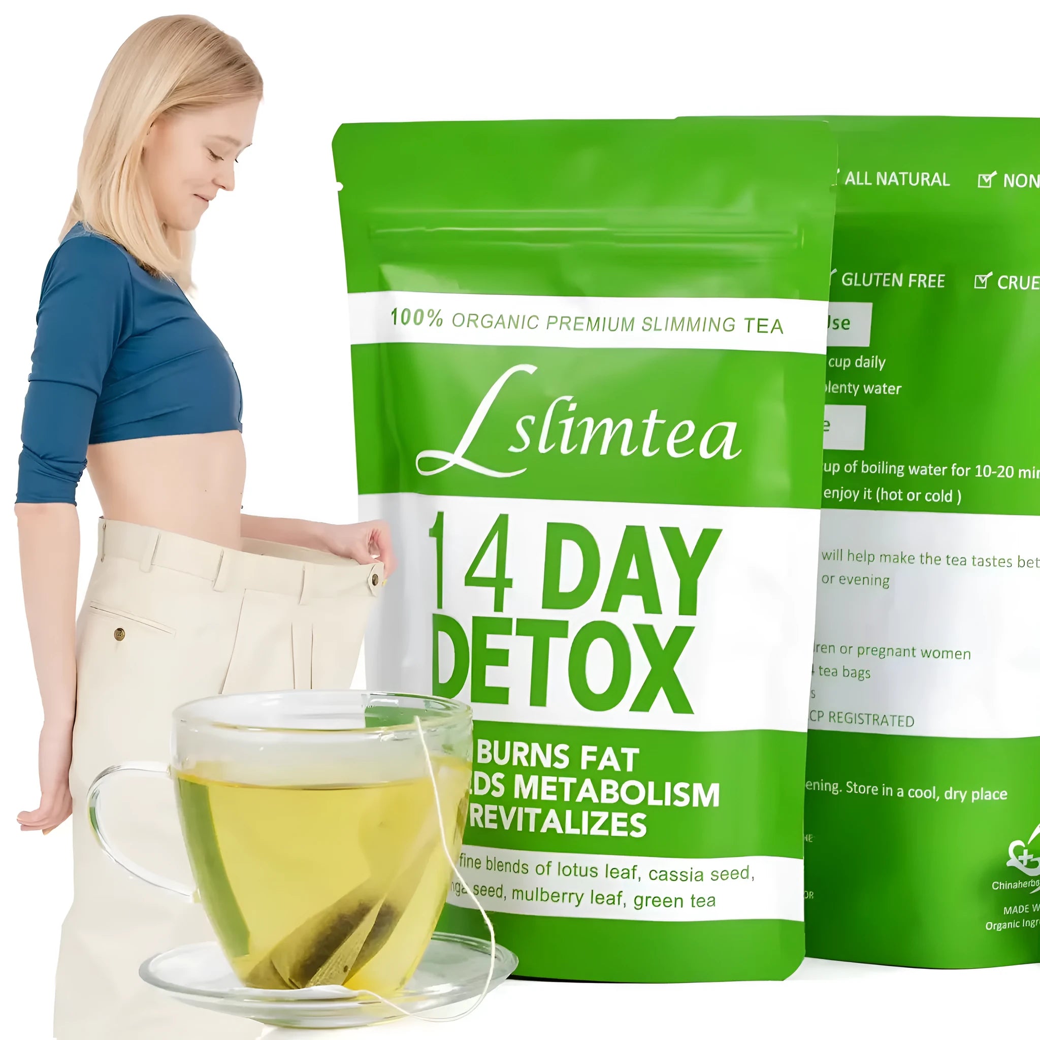 Box of 14-day herbal detox diet tea containing 14 individual sachets.