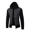 Men's grey hooded sweater coat with cinched style, wool and corduroy fabric, for winter leisure wear.