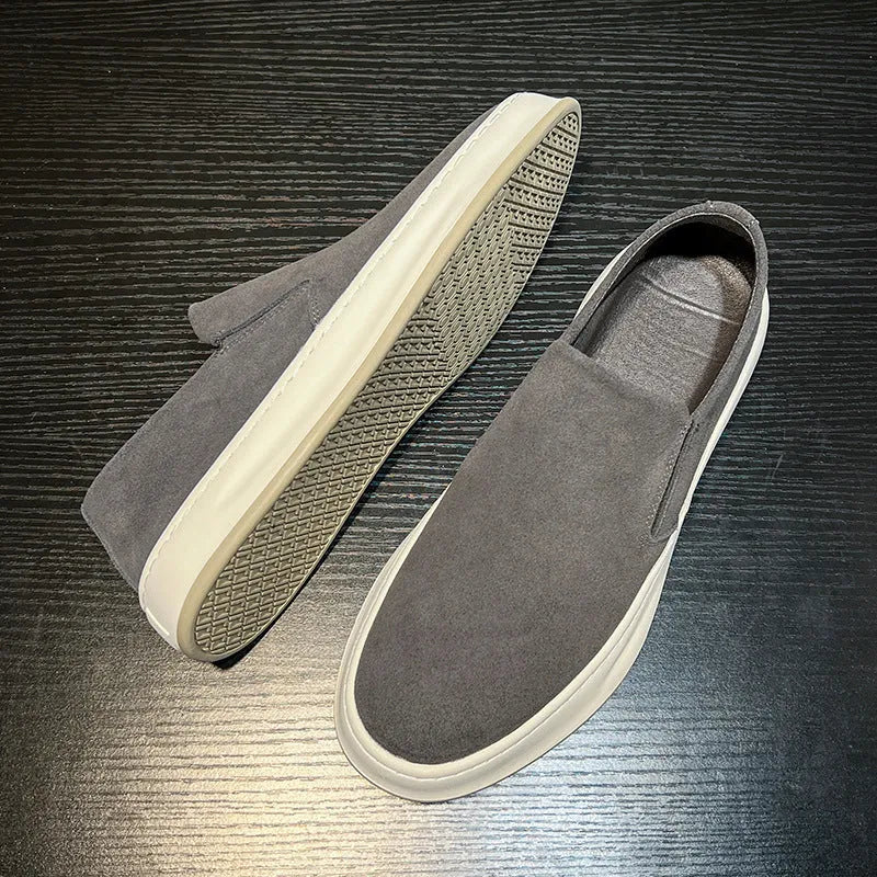 Men's grey and apricot casual shoes with PU upper and mid-heel