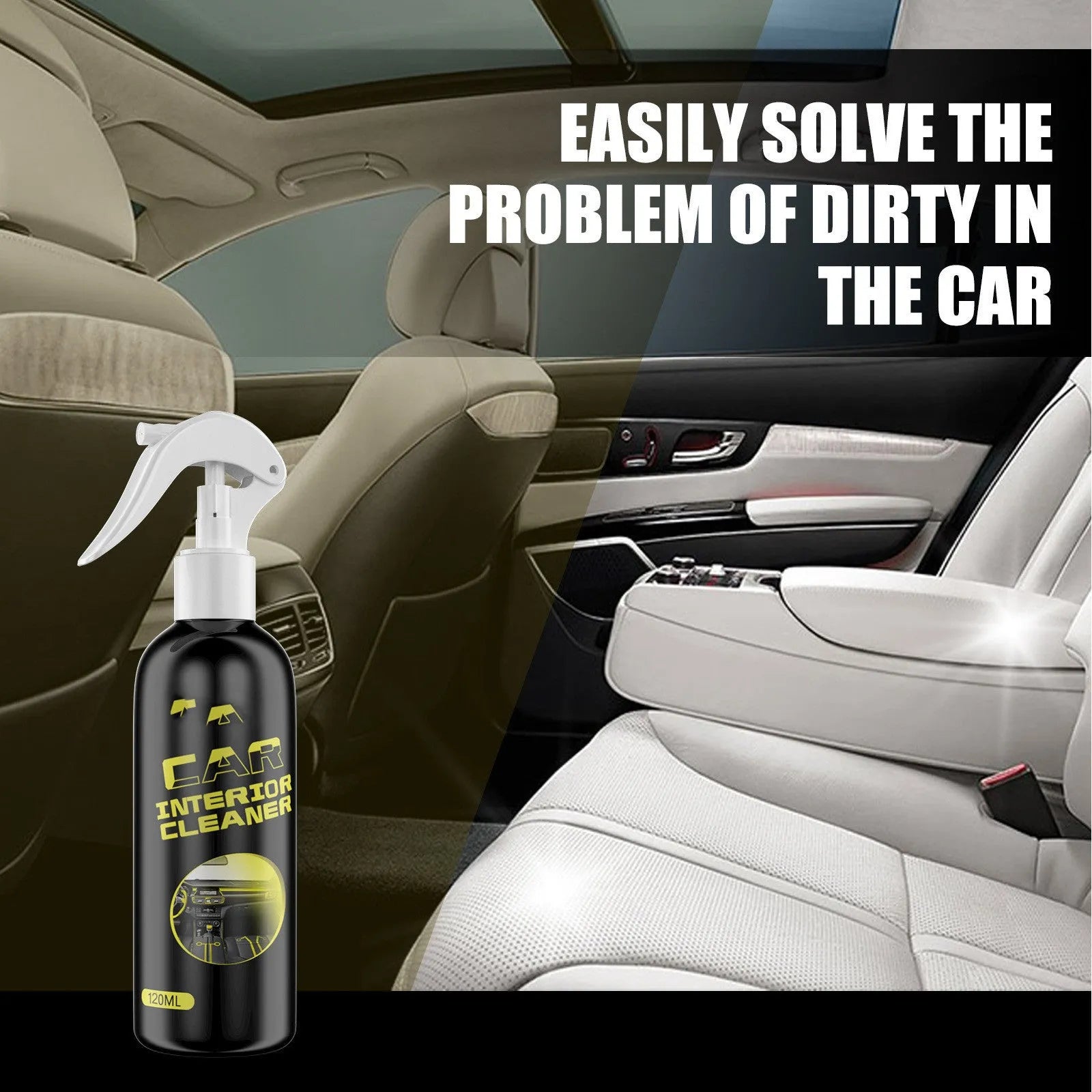 120ml car interior renovation cleaner bottle for leather and plastic surfaces, 18cm tall