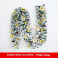 Christmas rattan garland with flocking decoration in golden colour, 240cm length, PVC material construction for festive display