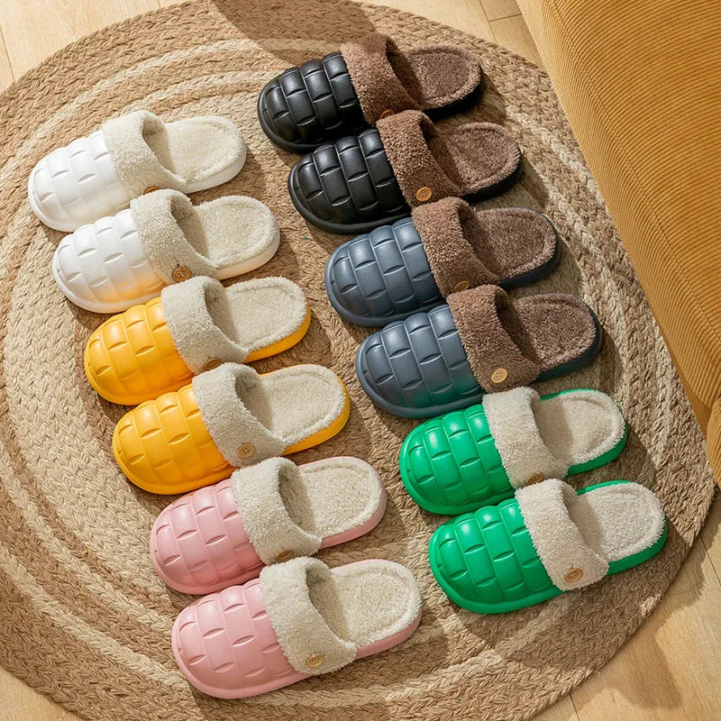 Plaid detachable slippers with plush lining and EVA soles in multiple colours for women and men