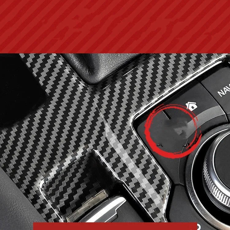Pair of carbon fibre effect ABS plastic steering wheel frame covers for adhesive installation.