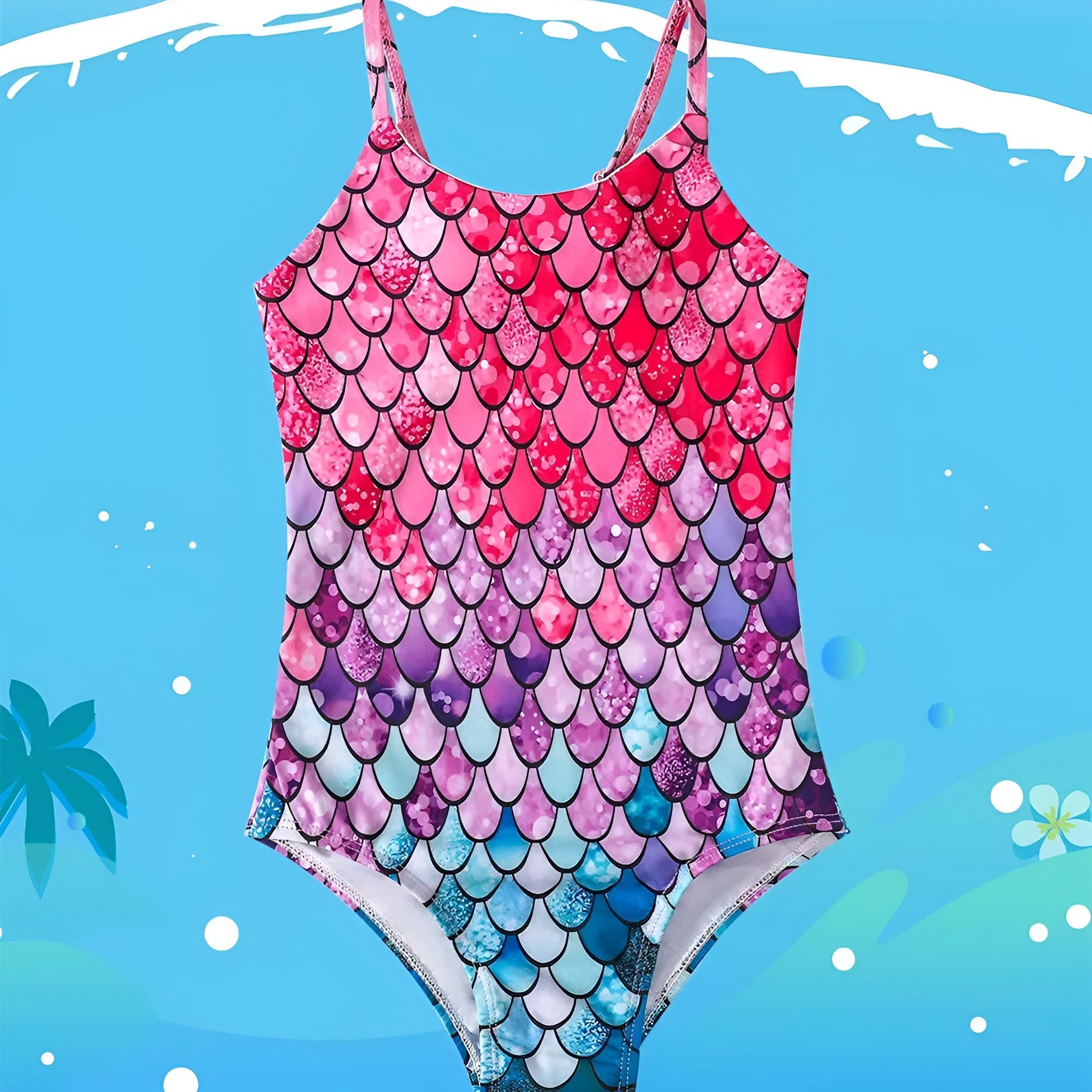 Children's mermaid one-piece swimsuit in briefs style available in multiple colours