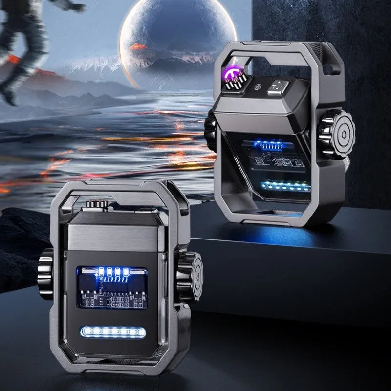 Qidian X12 mecha double arc electric lighter with gyroscope mechanism in zinc alloy construction